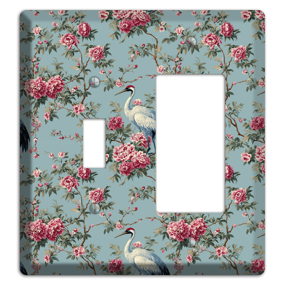 Dusty Teal Peony Crane Toggle / Rocker Wallplate