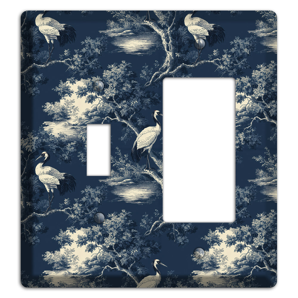 Midnight Crane Toile Toggle / Rocker Wallplate