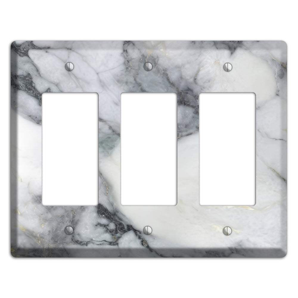 White and Grey Marble 3 Rocker Wallplate