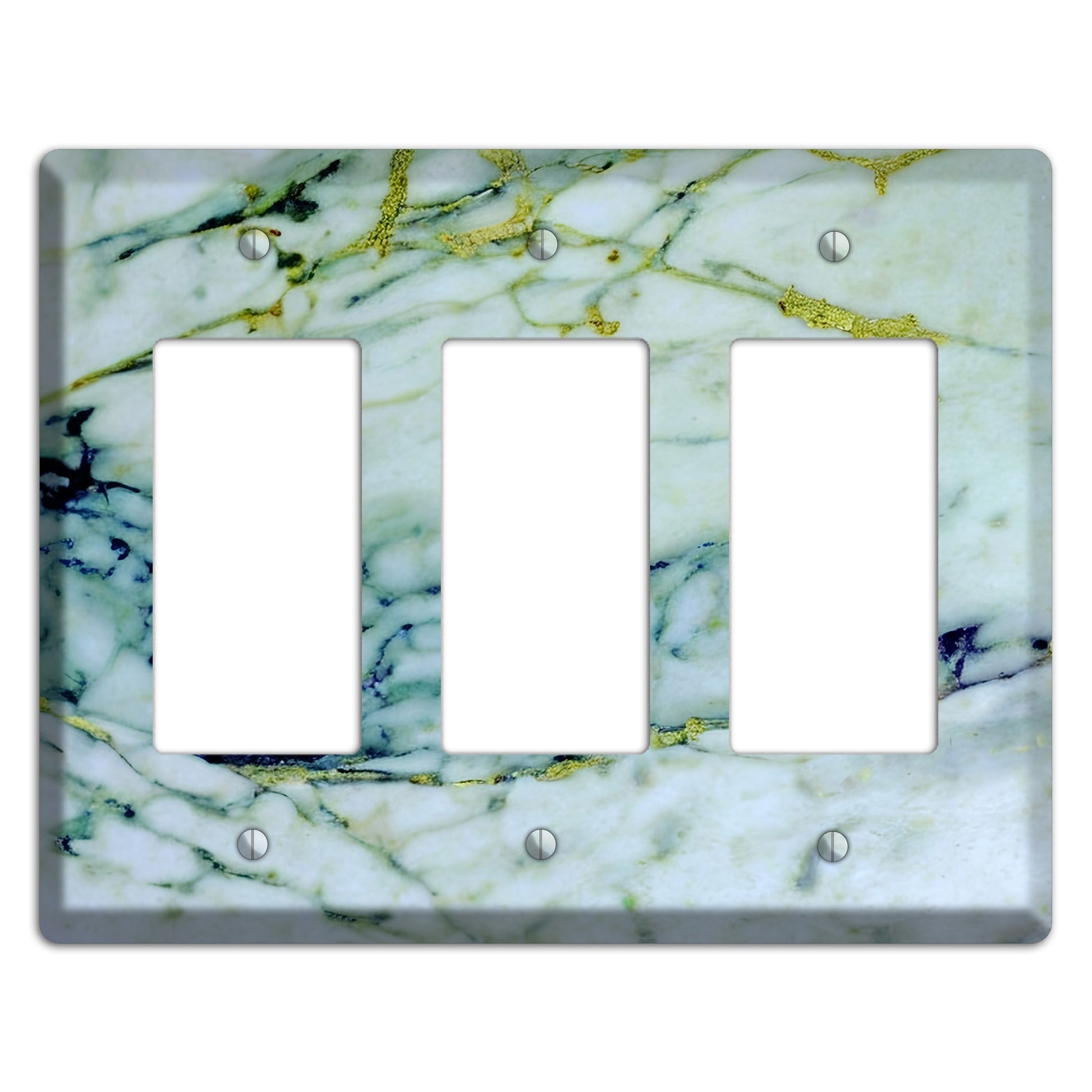 White, Green and Blue Marble 3 Rocker Wallplate