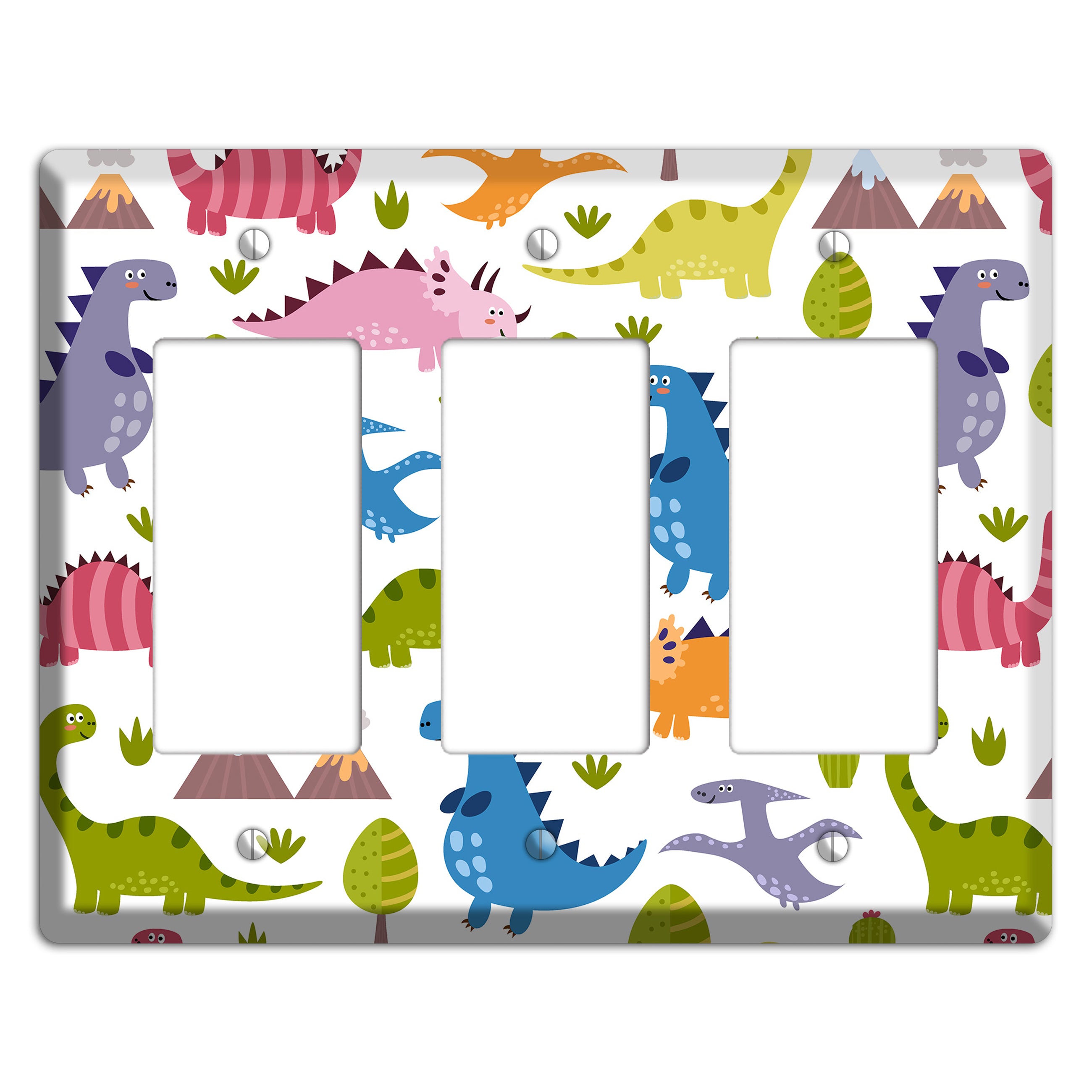 Dino Friends (Bright) 3 Rocker Wallplate