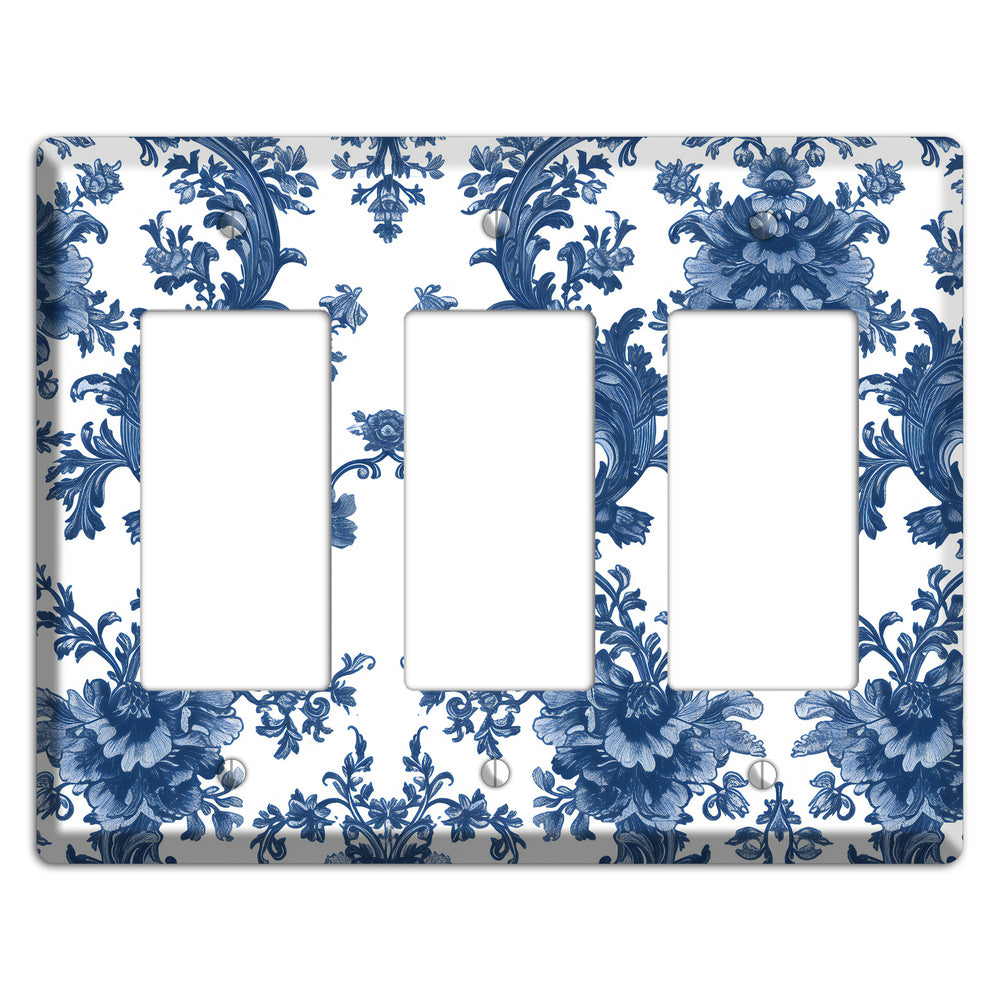 Cobalt Garden Damask 3 Rocker Wallplate