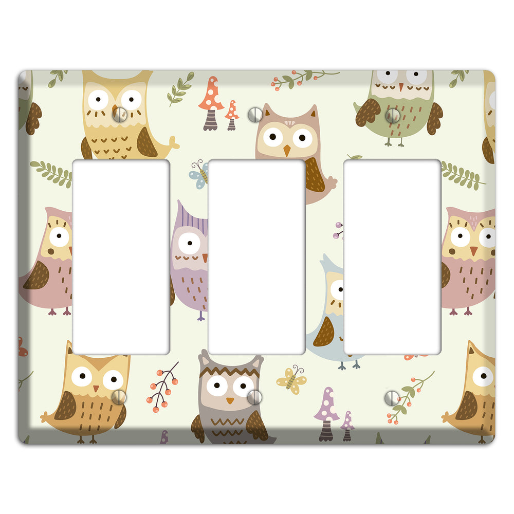 Sleepy Owls (Cream) 3 Rocker Wallplate