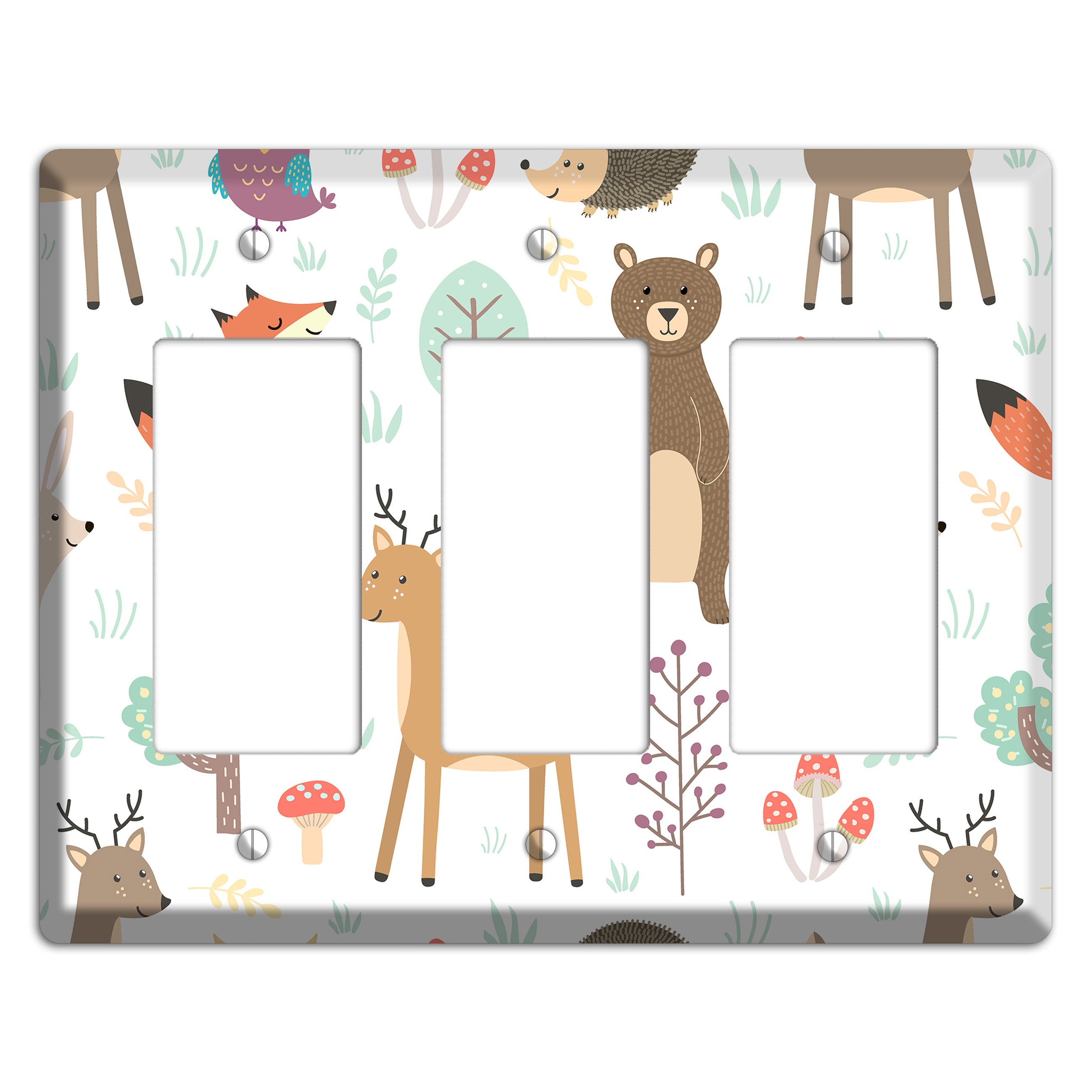 Woodland Friends (White) 3 Rocker Wallplate
