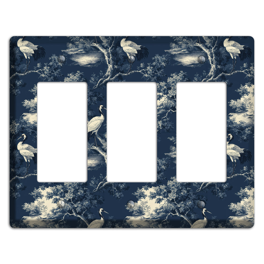 Midnight Crane Toile 3 Rocker Wallplate