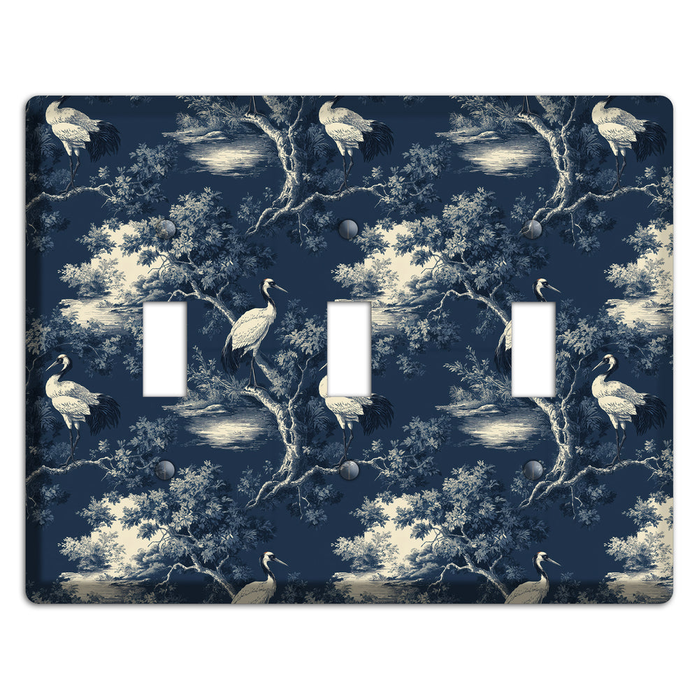 Midnight Crane Toile 3 Toggle Wallplate