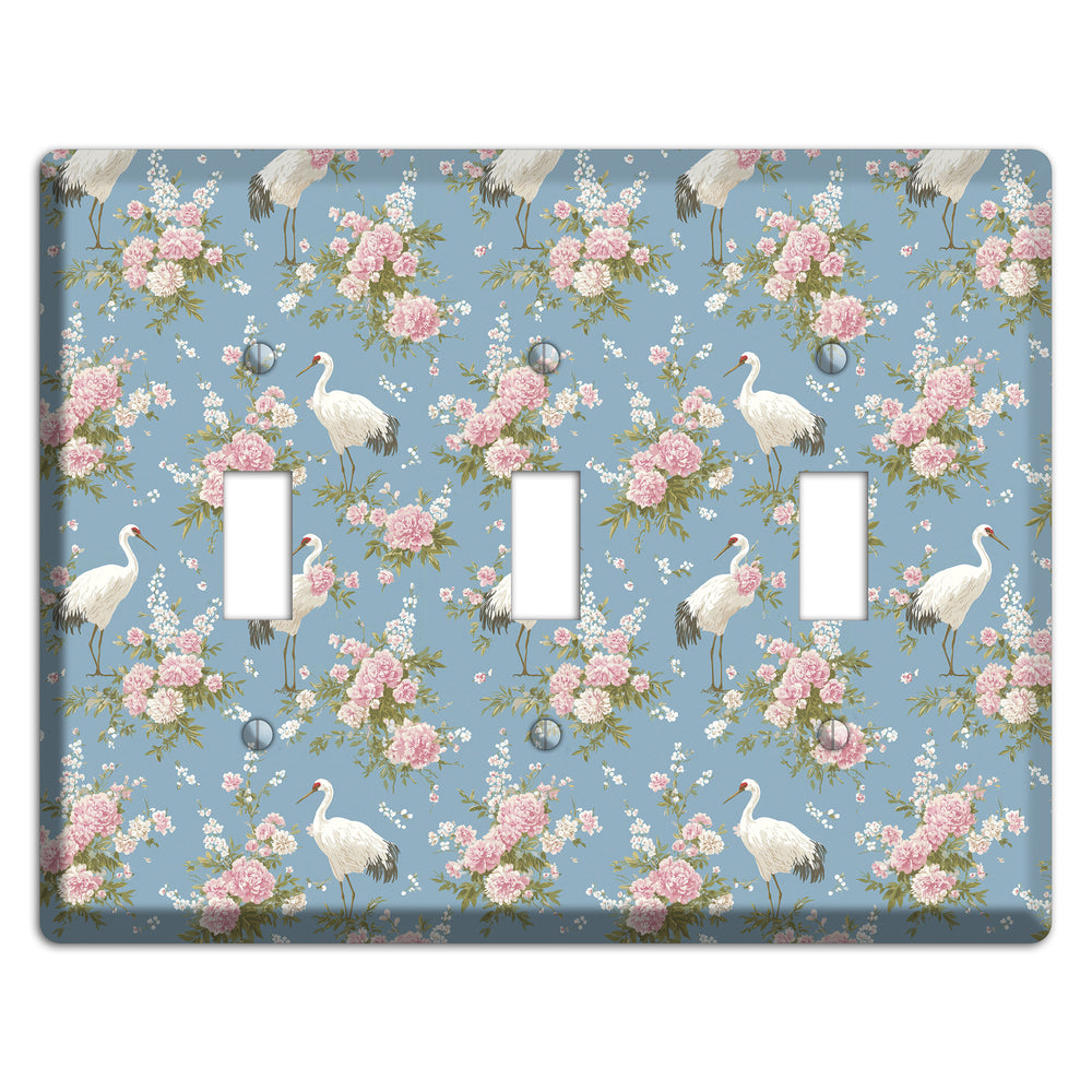 Dusty Blue Peony Flight 3 Toggle Wallplate