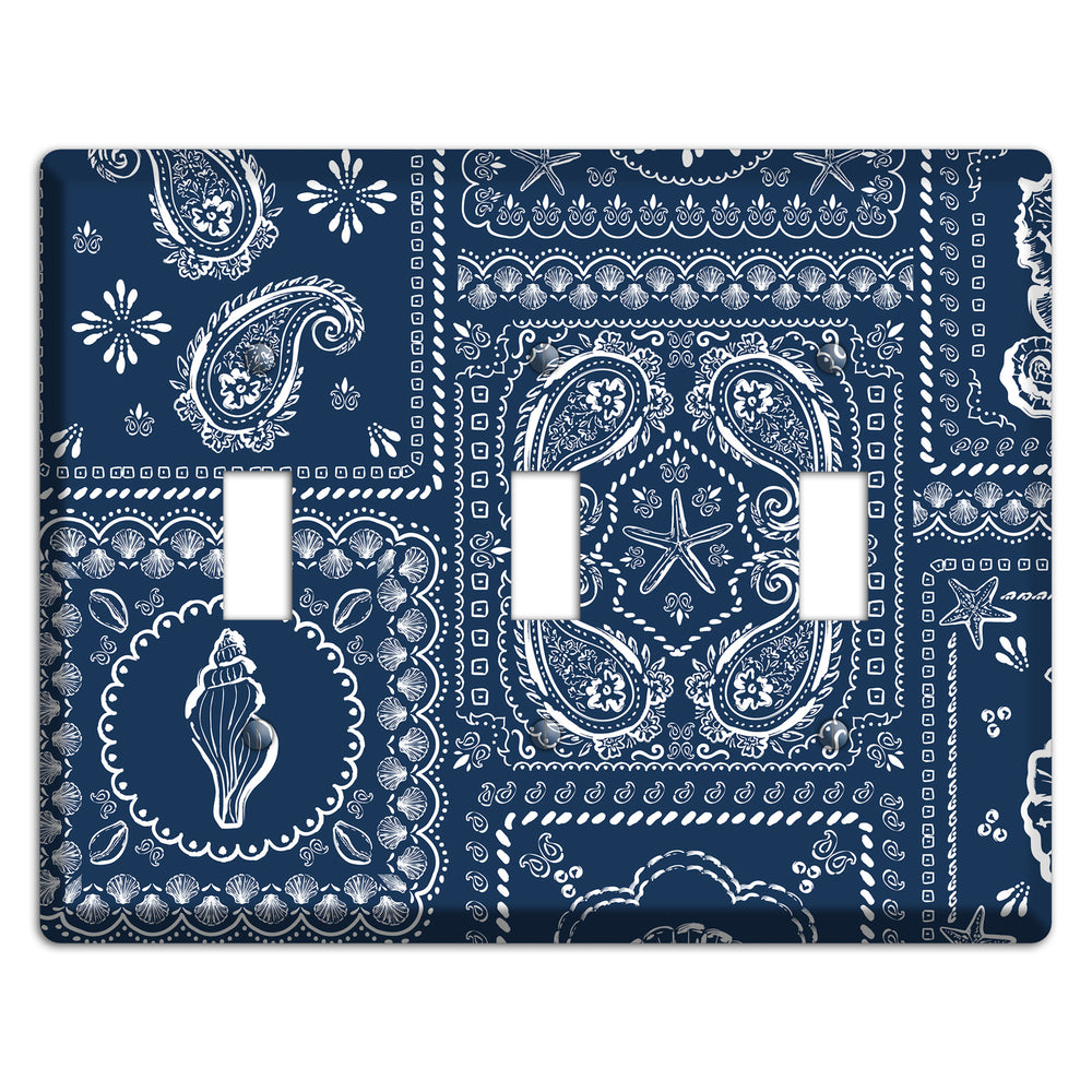 Navy Paisley Patchwork 3 Toggle Wallplate