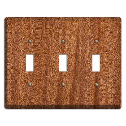Mahogany Wood Triple Toggle Switchplate