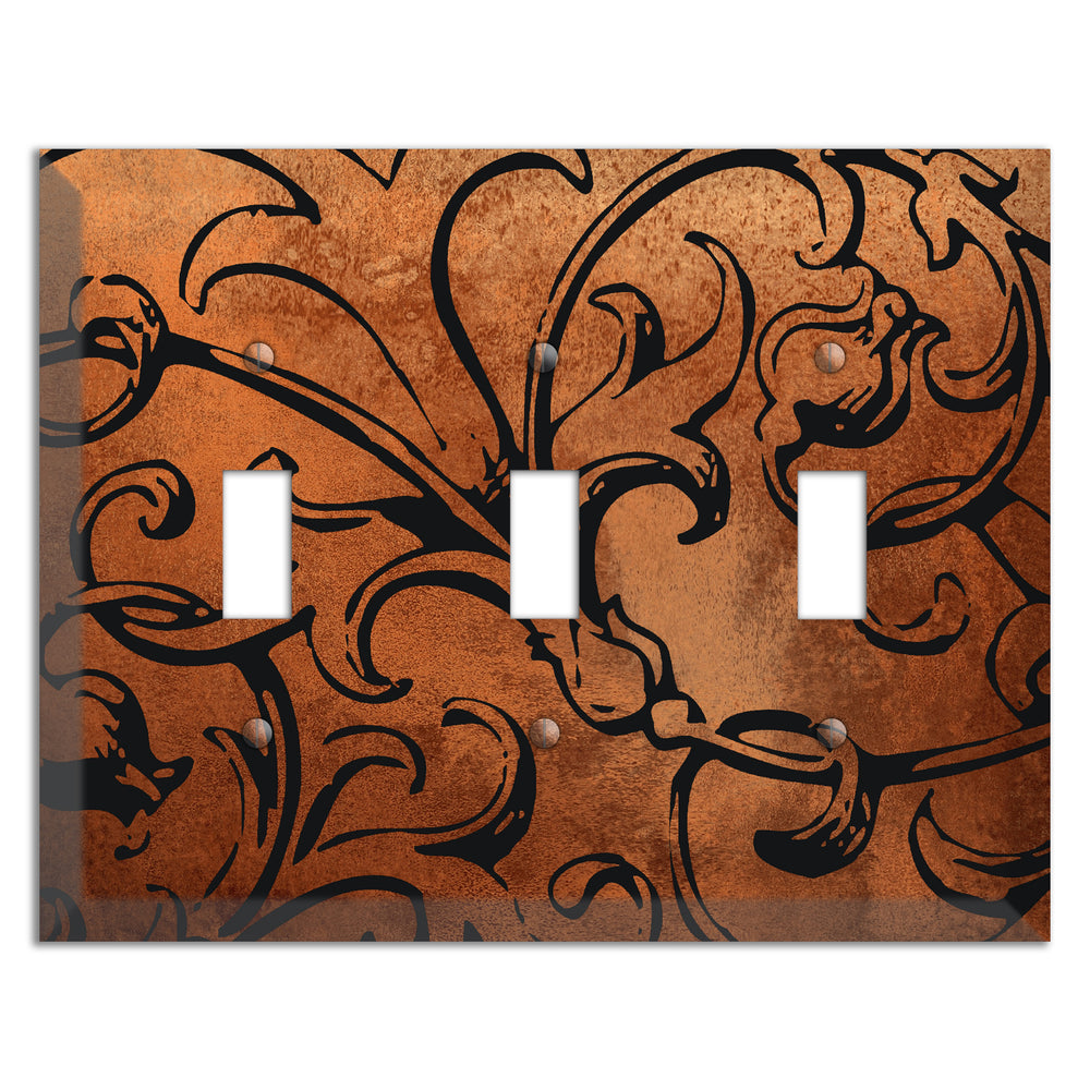 Antique Copper Victorian Scroll 3 Toggle Wallplate