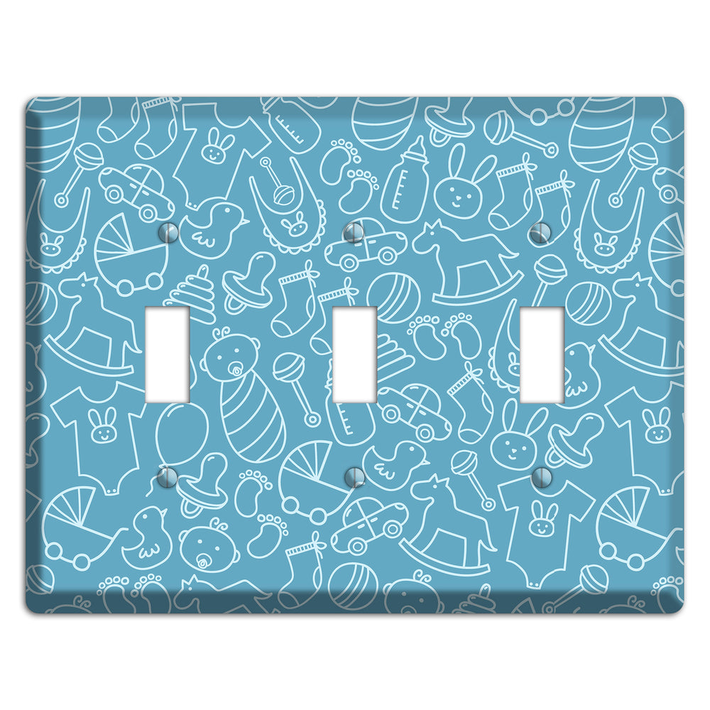 Line Art Baby Blue 3 Toggle Wallplate