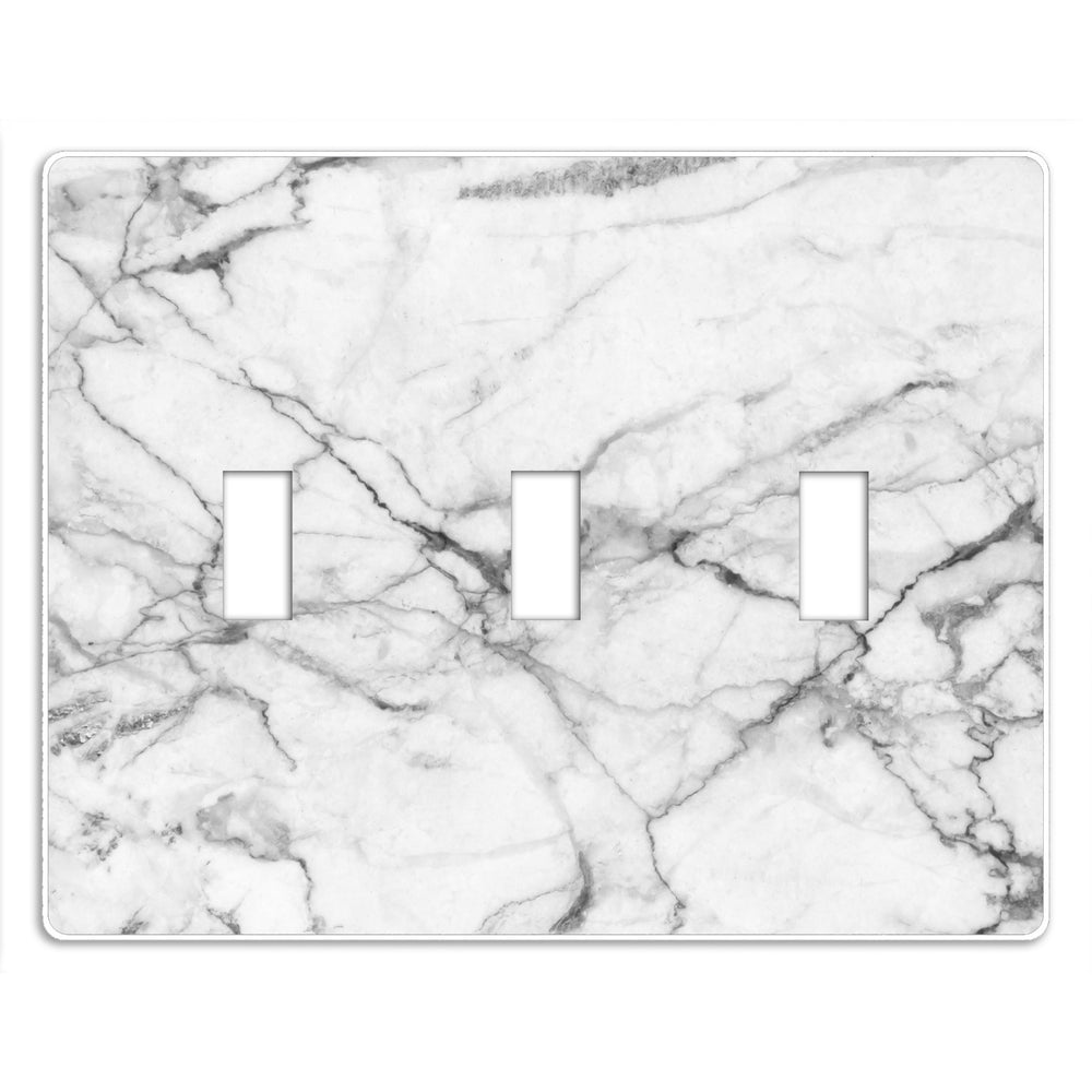 Screwless White and Gray Marble 3 Toggle Wallplate