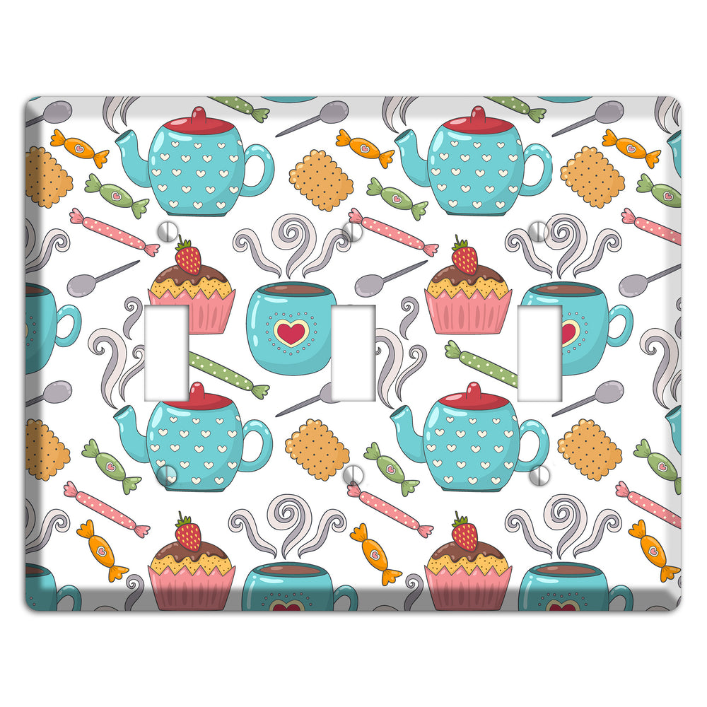 Sweet Tea Party (White) 3 Toggle Wallplate