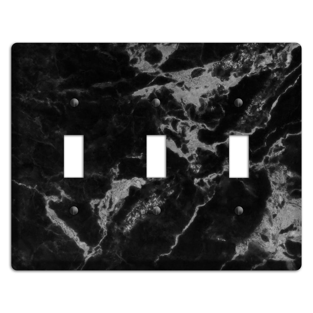 Black and Silver Marble 3 Toggle Wallplate