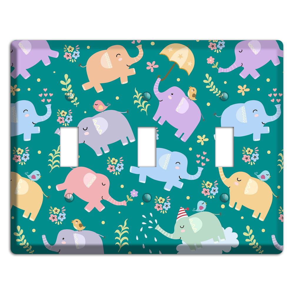 Elephant Parade (Teal) 3 Toggle Wallplate