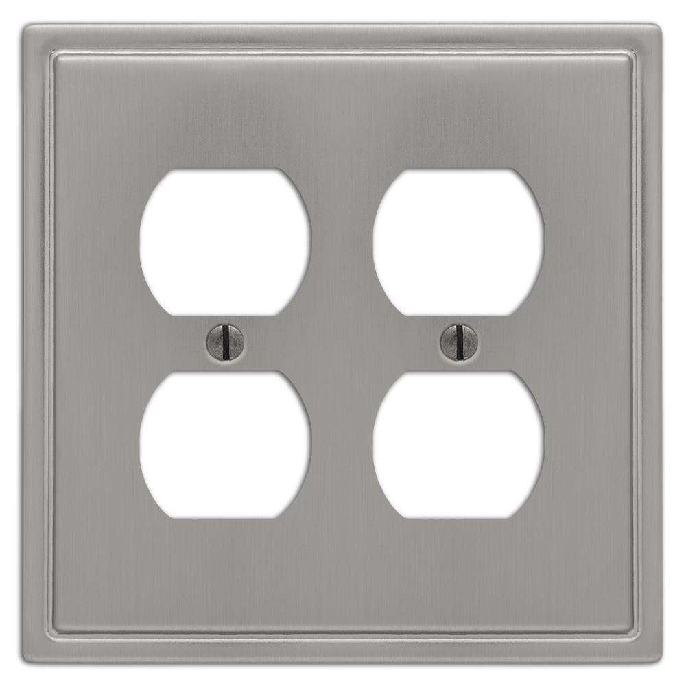 Moderne Brushed Nickel Steel 2 Duplex Outlet Wallplate:Wallplatesonline.com