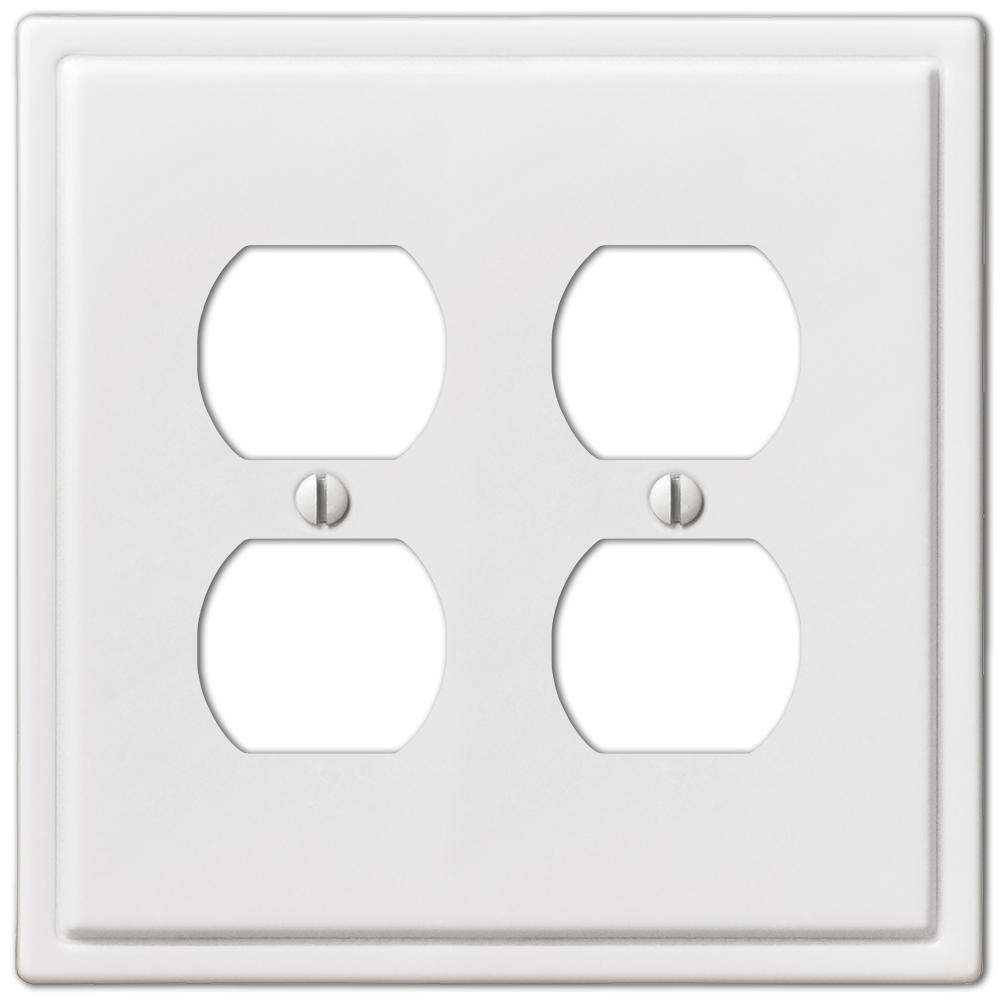 Moderne White Steel 2 Duplex Outlet Wallplate:Wallplatesonline.com