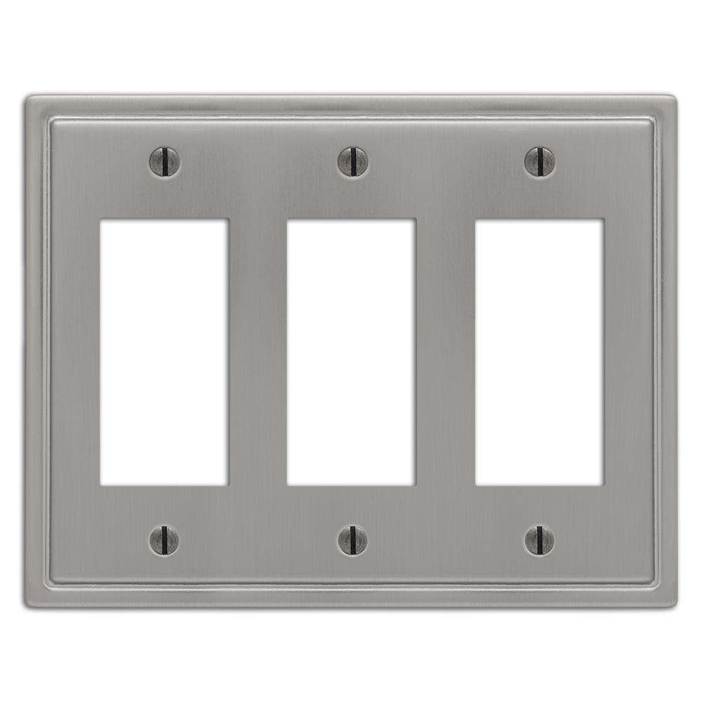 Moderne Brushed Nickel Steel 3 Rocker (GFI) Wallplate:Wallplatesonline.com