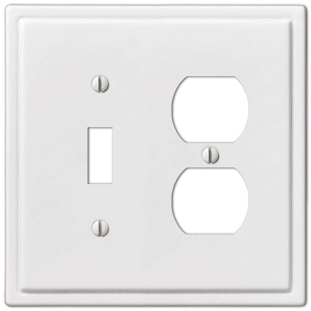 Moderne White Steel Toggle /  Duplex Outlet Wallplate:Wallplatesonline.com