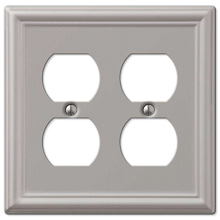 Chelsea Brushed Nickel 2 Duplex Outlet - Wallplatesonline.com