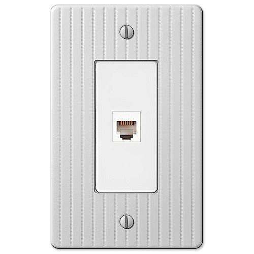 Embossed Line White 1 Phone Jack with Hardware - Wallplatesonline.com