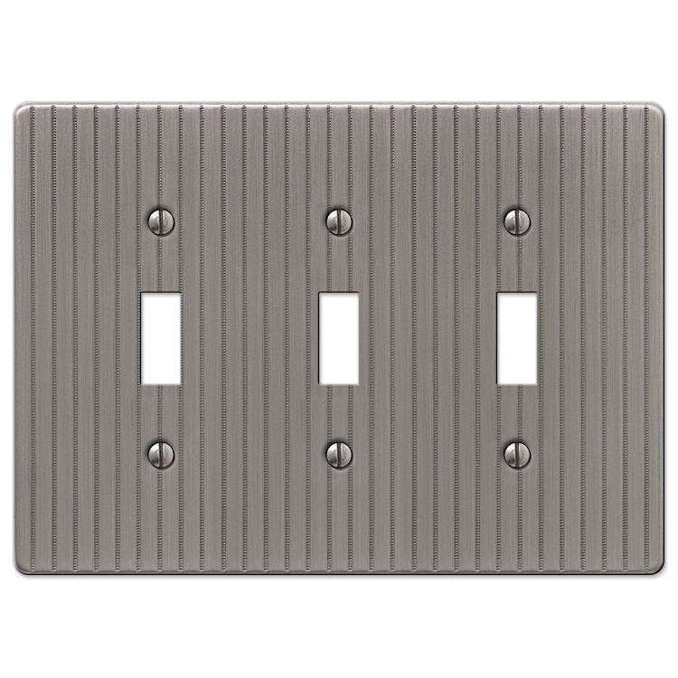 Embossed Line Antique Nickel Triple Toggle - Wallplatesonline.com