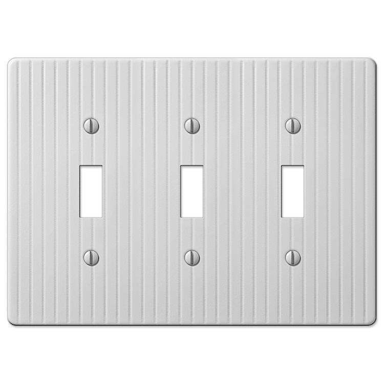 Embossed Line White Triple Toggle - Wallplatesonline.com