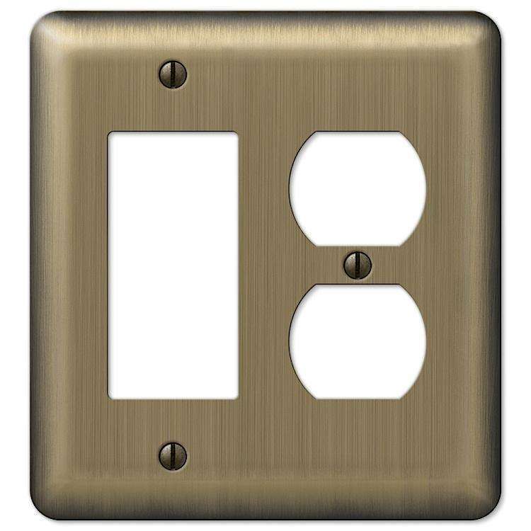 Devon Brushed Brass Rocker (GFI) / Duplex Outlet - Wallplatesonline.com