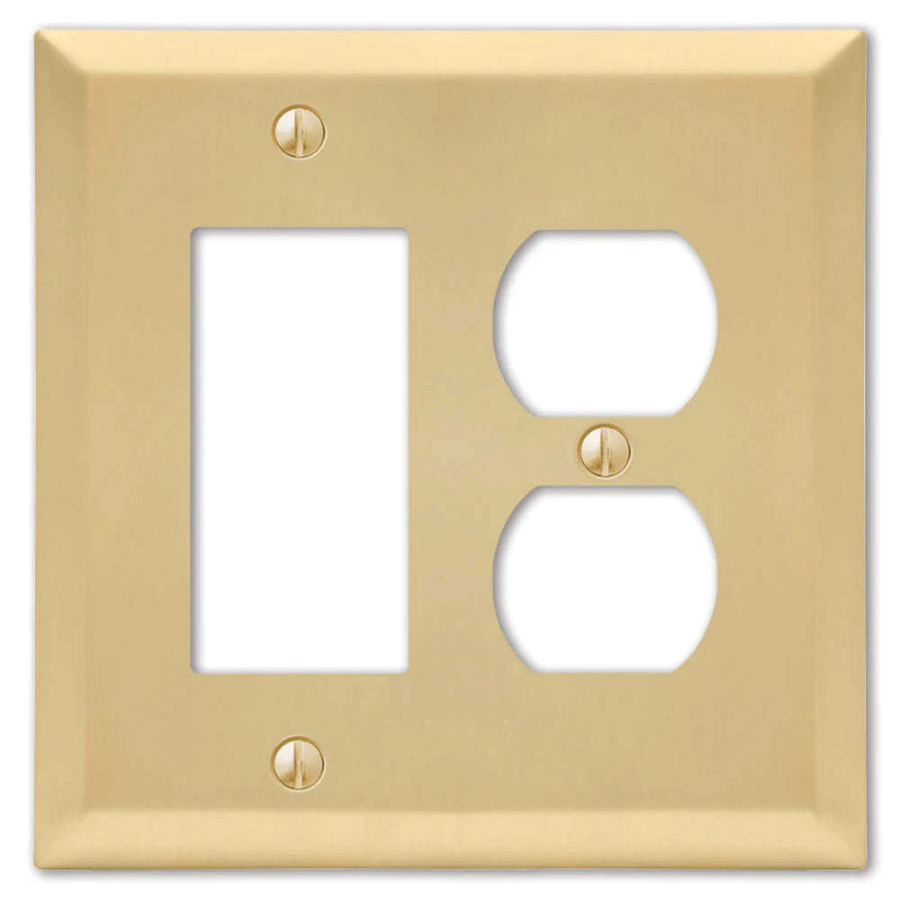 Century Satin Brass Rocker (GFI) / Duplex Outlet:Wallplatesonline.com