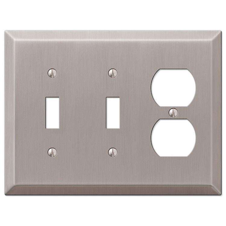 Century Brushed Nickel 2 Toggle / Duplex Outlet - Wallplatesonline.com