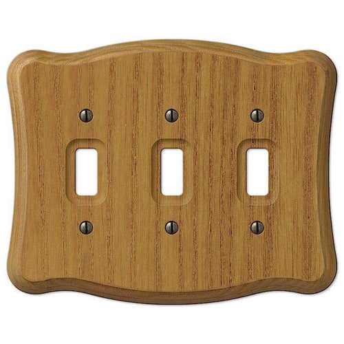 Austin Medium Oak Triple Toggle - Wallplatesonline.com