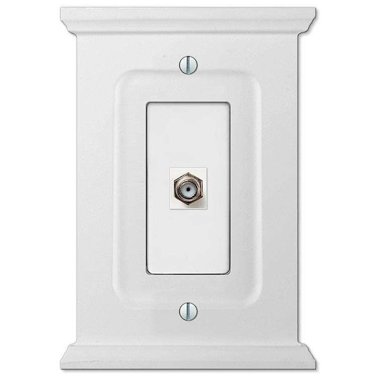 Discontinued Mantel White Wood 1 Cable TV with Hardware - Wallplatesonline.com