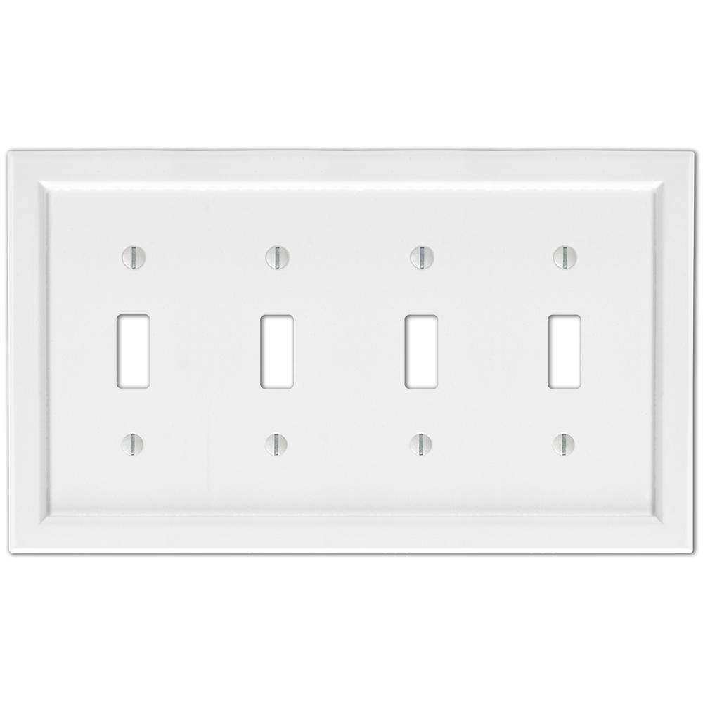 Shaker White Wood 4 Toggle Wallplate