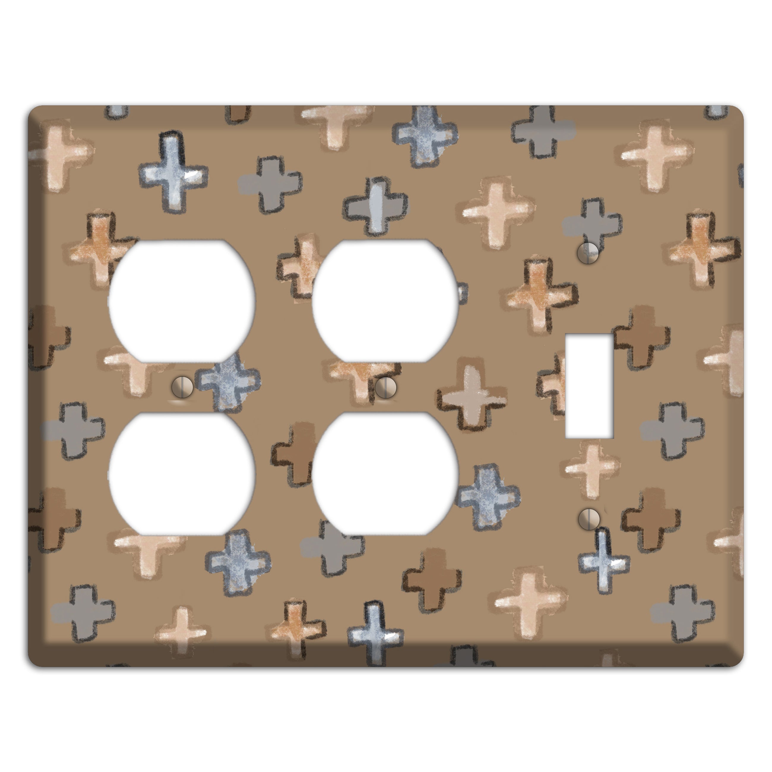 Brown Plus Signs 2 Duplex / Toggle Wallplate