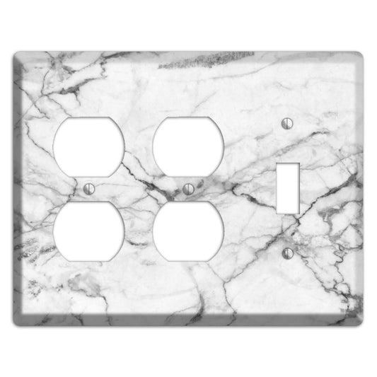 White and Gray Marble 2 Duplex / Toggle Wallplate