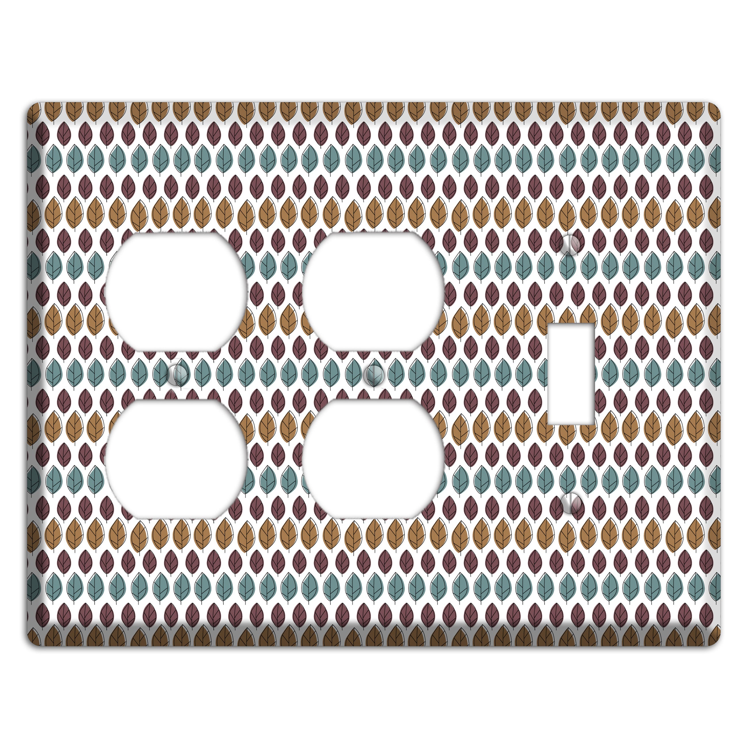 Multi Brown Dusty Blue Leaf Contour 2 Duplex / Toggle Wallplate