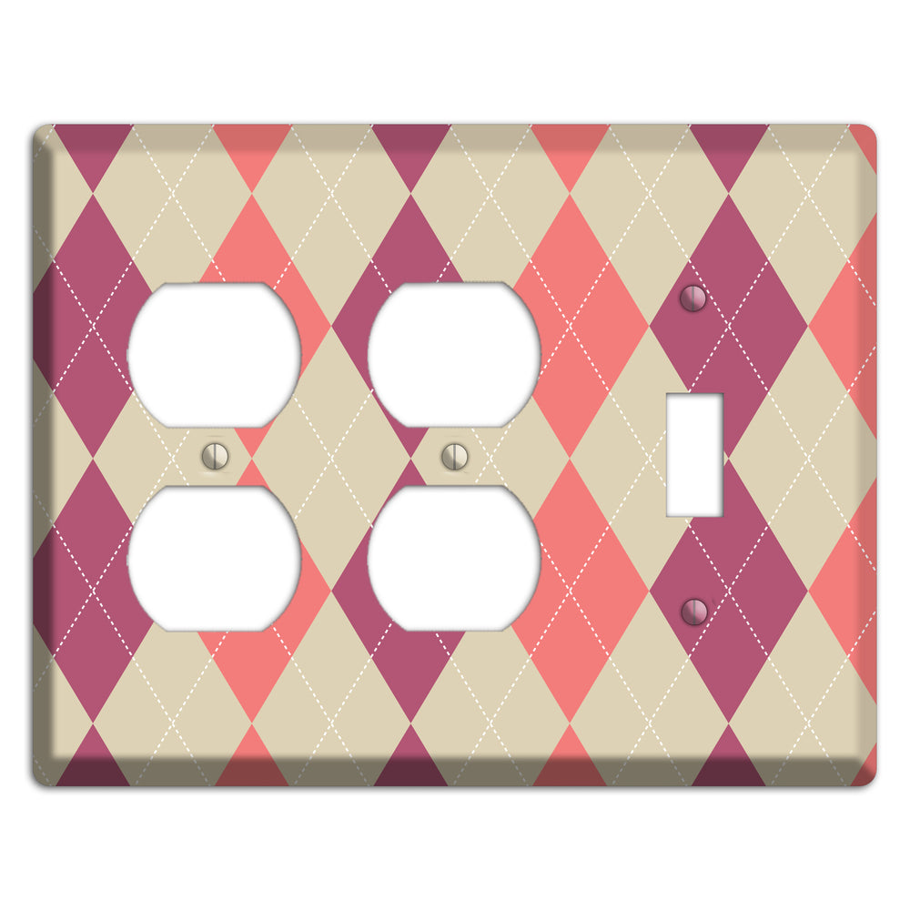 Pink and Tan Argyle 2 Duplex / Toggle Wallplate