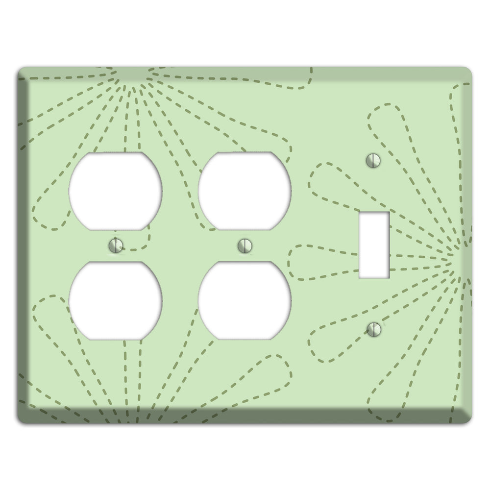 Sage Retro Stipple Floral Contour 2 Duplex / Toggle Wallplate