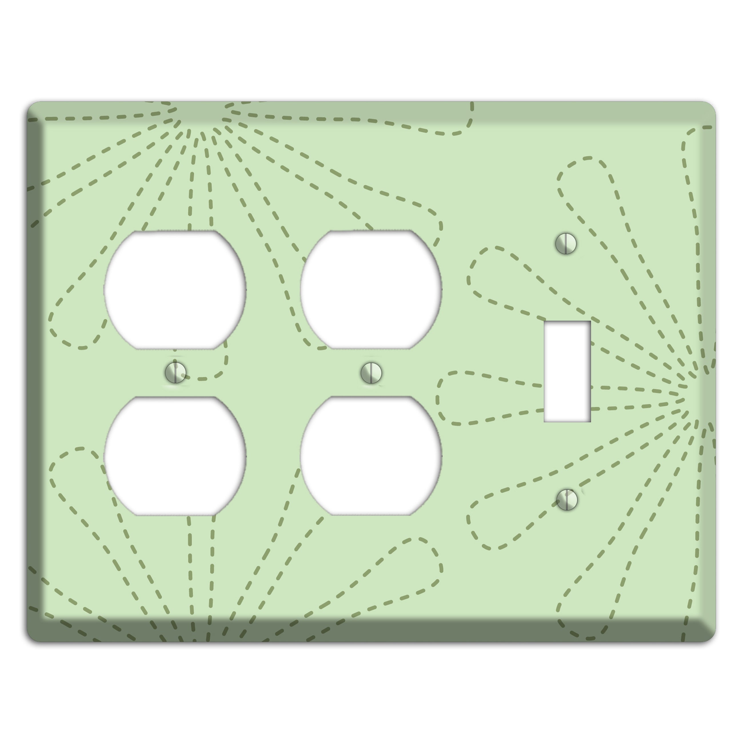 Sage Retro Stipple Floral Contour 2 Duplex / Toggle Wallplate