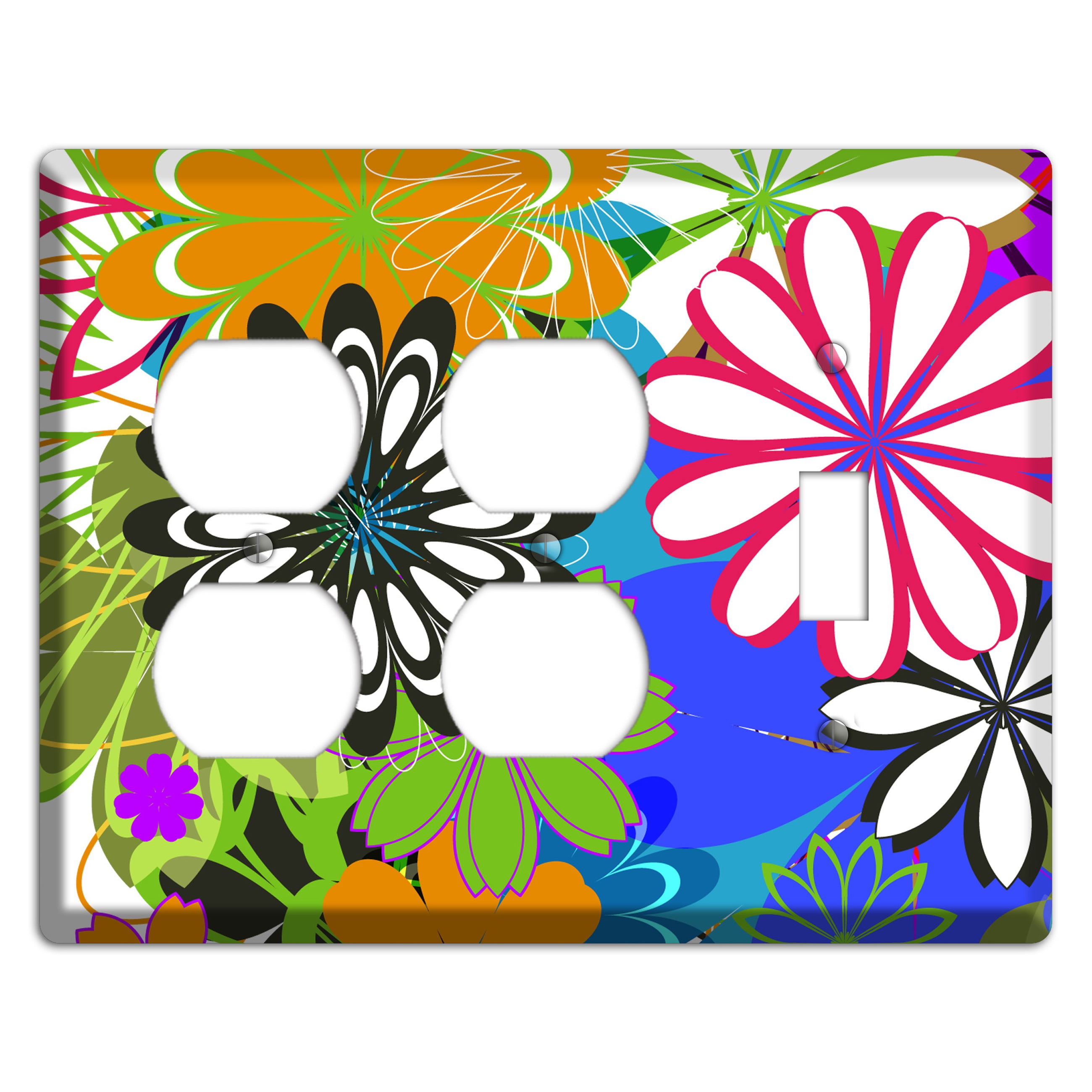 Multi Retro Flowers 2 Duplex / Toggle Wallplate