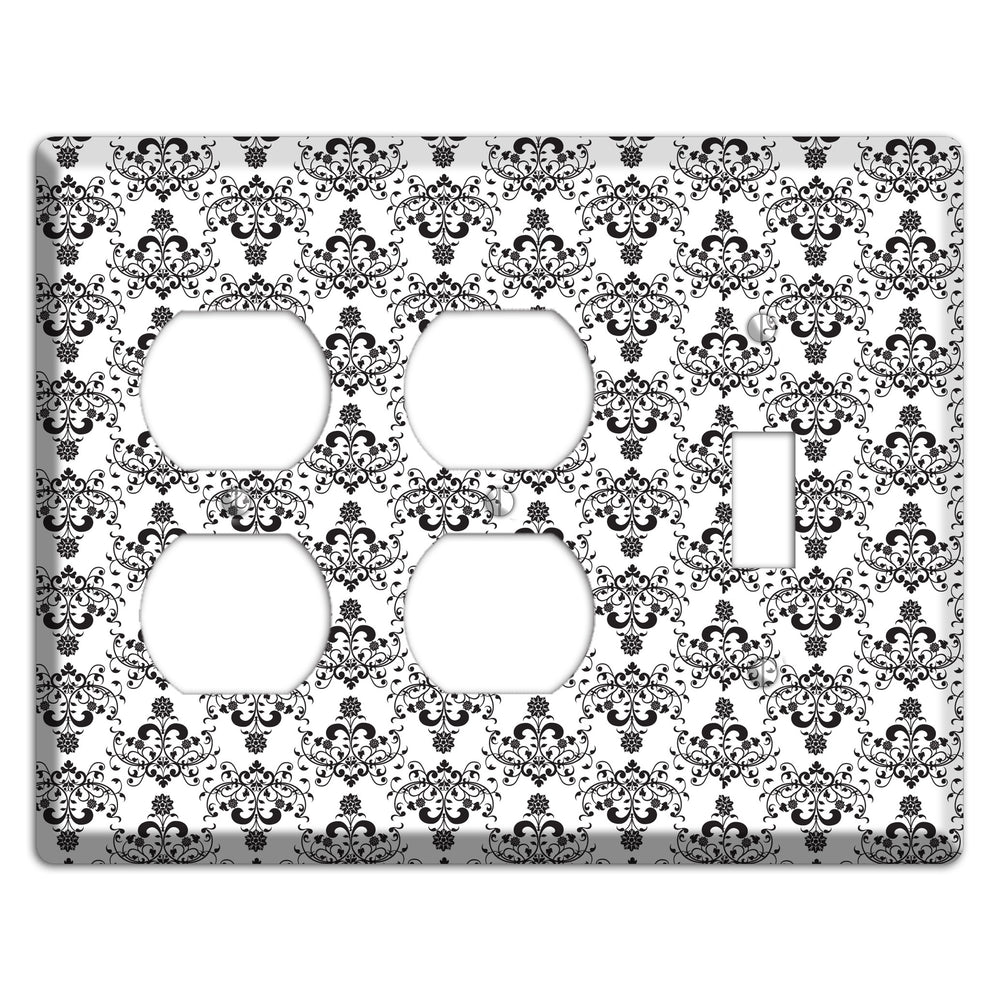 White with Black Cartouche Half Drop 2 Duplex / Toggle Wallplate