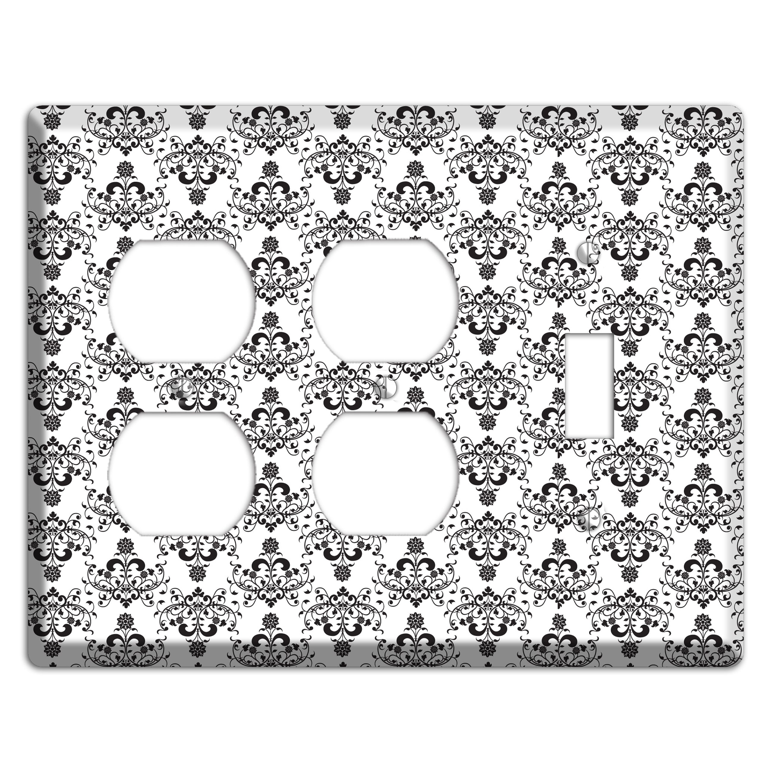 White with Black Cartouche Half Drop 2 Duplex / Toggle Wallplate