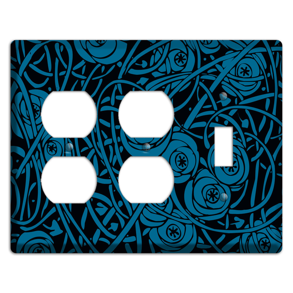Black and Blue Deco Floral 2 Duplex / Toggle Wallplate