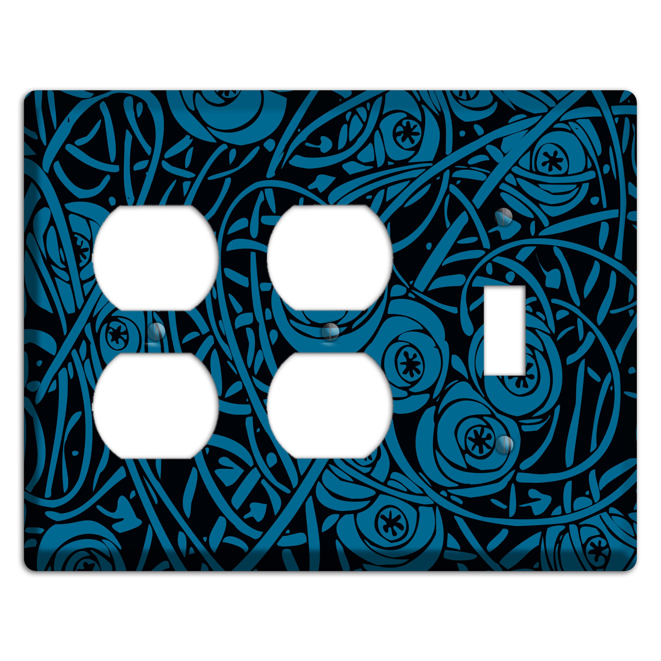 Black and Blue Deco Floral 2 Duplex / Toggle Wallplate