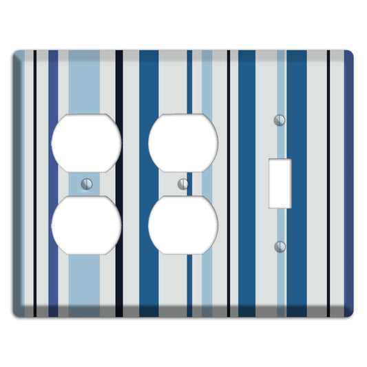 Multi White and Blue Vertical Stripe 2 Duplex / Toggle Wallplate