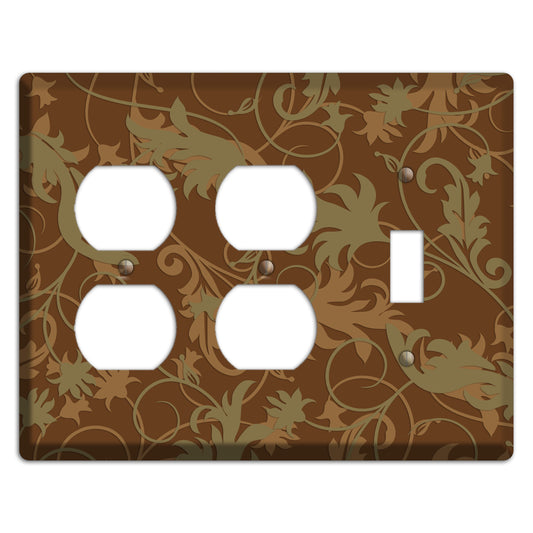 Brown and Olive Victorian Sprig 2 Duplex / Toggle Wallplate