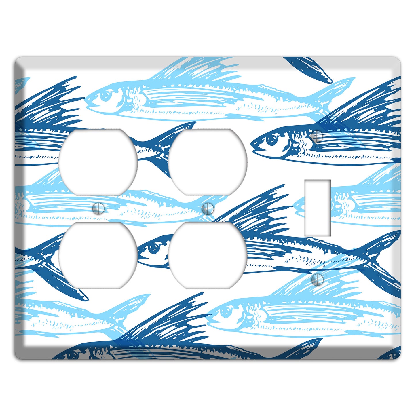 Multi-Blue Fish 2 Duplex / Toggle Wallplate