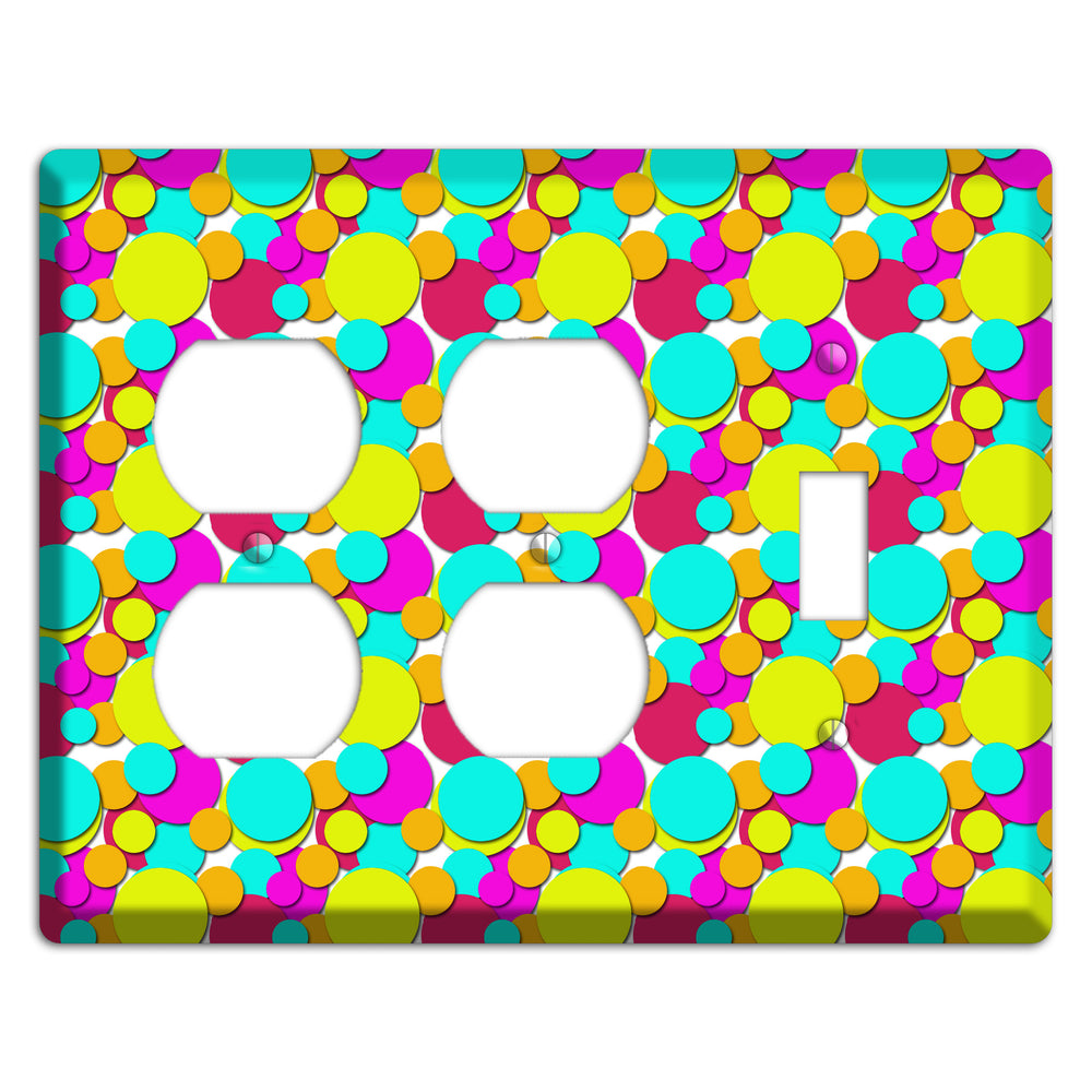 Aqua Fuschia Yellow Red Orange Bubble Dots 2 Duplex / Toggle Wallplate