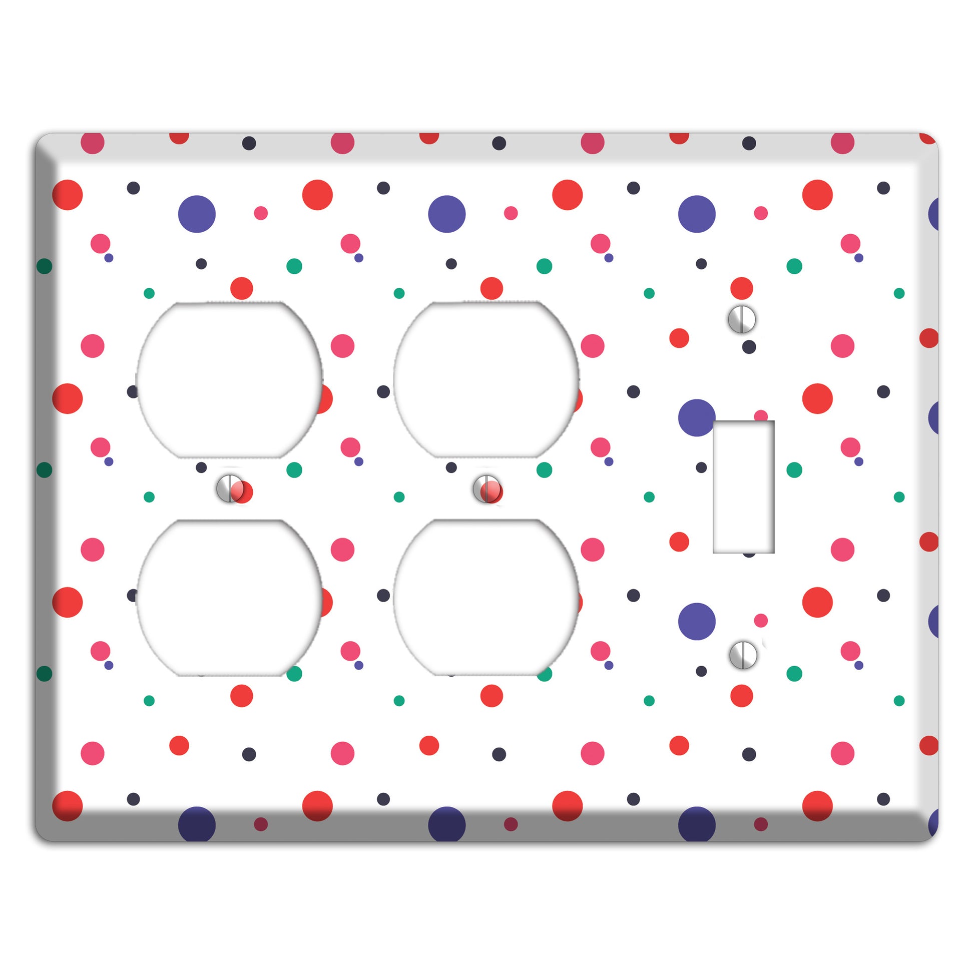 White with Multi Color Small Dots 2 Duplex / Toggle Wallplate