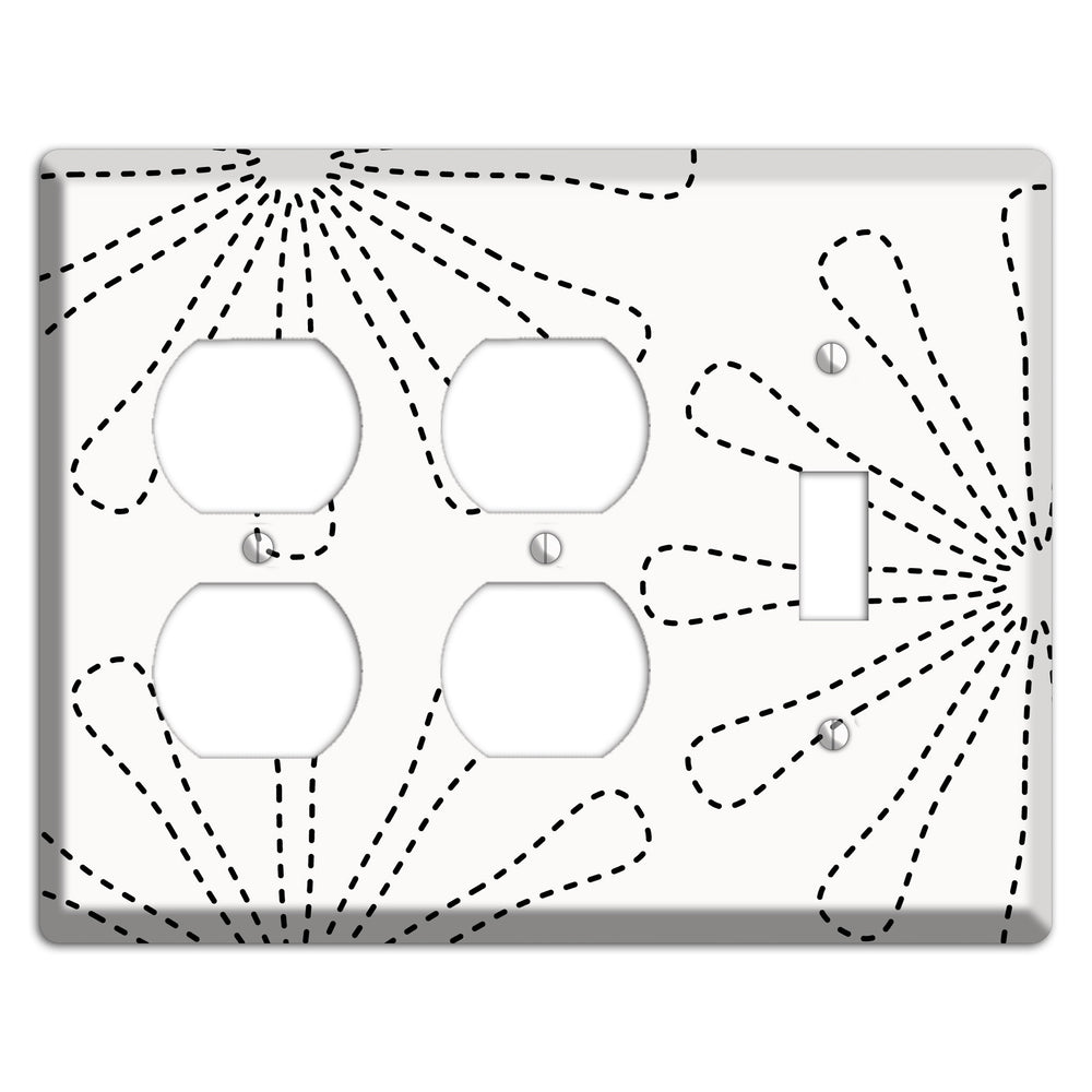 White with Black Retro Stipple Floral Contour 2 Duplex / Toggle Wallplate